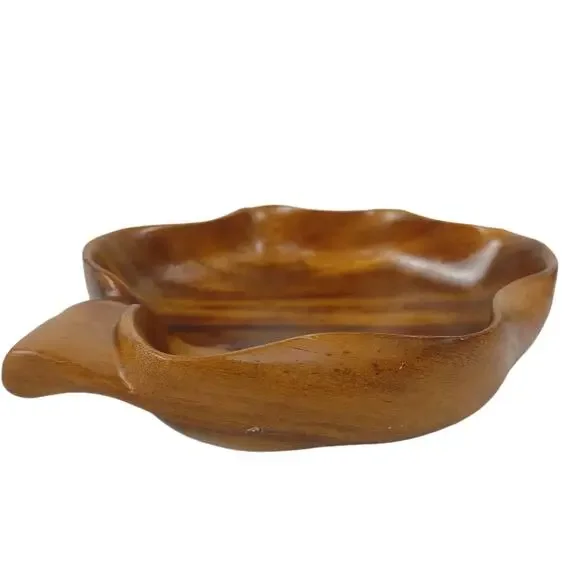 Vtg Blair Hawaii Honolulu Monkey Pod Wood Leaf Bowls 6pc Set 1960s Serving Tray